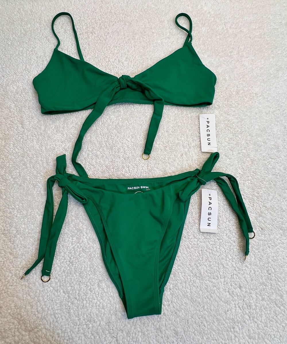Pacsun Swim Bikini Two Piece Swimsuit Tie Front Green Size S